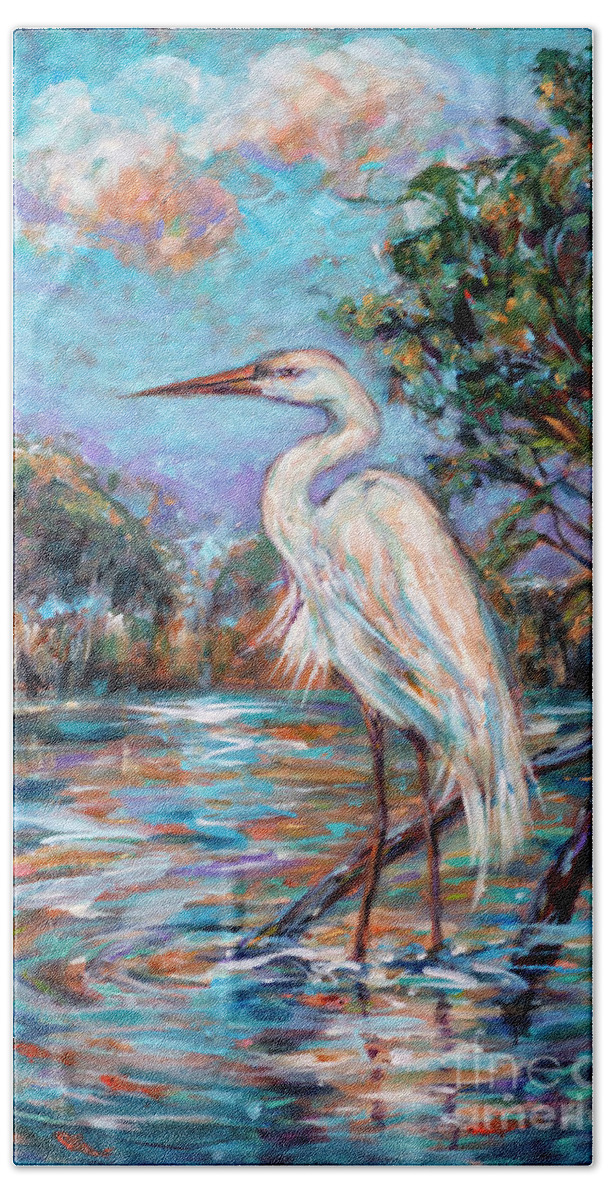 Beach Beach Sheet featuring the painting Afternoon Egret by Linda Olsen