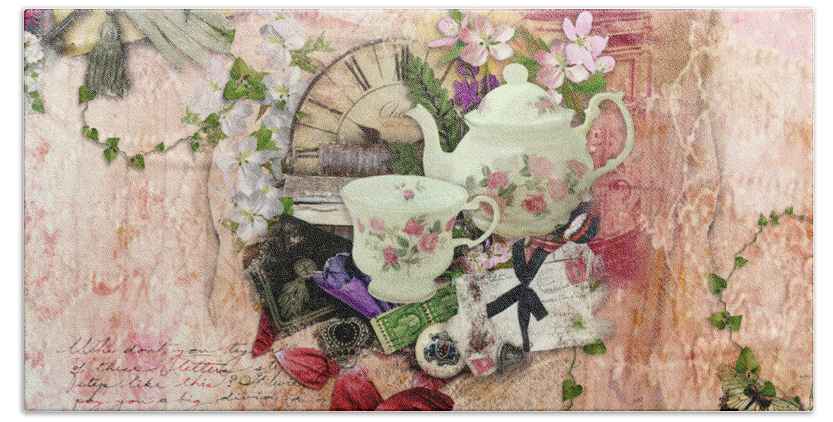 British Beach Towel featuring the mixed media Afternoon Tea by Nicky Jameson