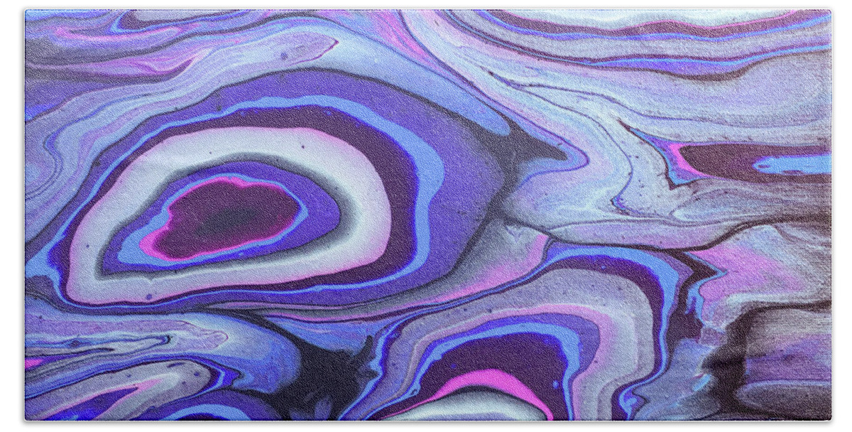 Poured Acrylic Beach Towel featuring the painting Agate Islands by Lucy Arnold