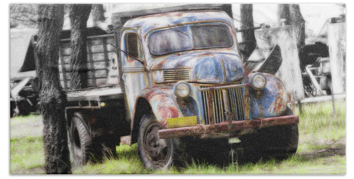 Vintage Truck Photo Prints Beach Towel featuring the digital art Aged 01 by Kevin Chippindall