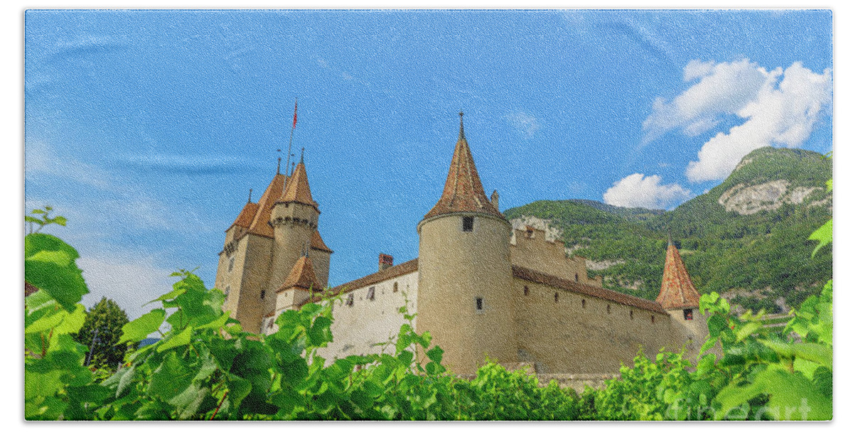 Castle Beach Towel featuring the photograph Aigle Castle vineyards by Benny Marty