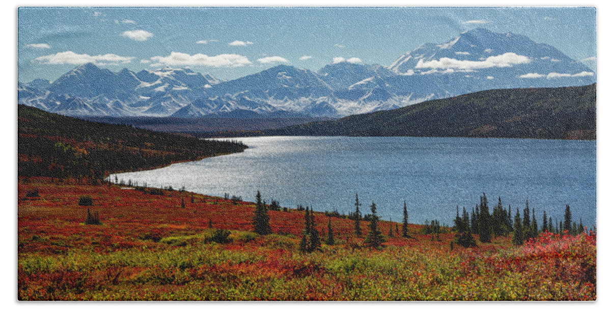 Alaska Beach Towel featuring the photograph Alaska - Wonder lake in Denali national park 2 by Olivier Parent