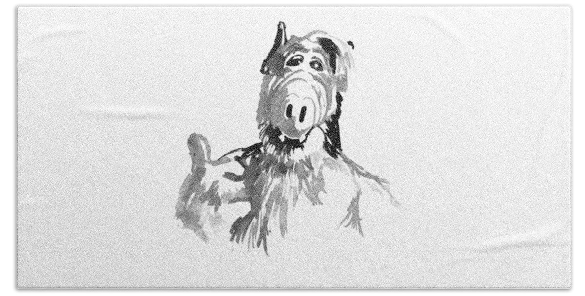 Alf Beach Towel featuring the painting Alf Thumb Up by Pechane Sumie