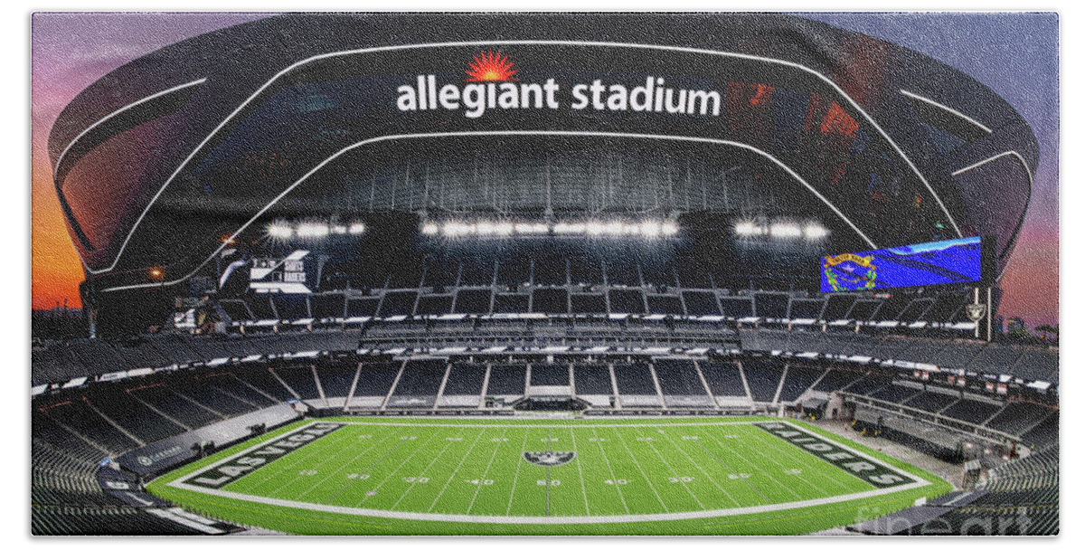 Allegiant Stadium Beach Sheet featuring the photograph Allegiant Stadium Las Vegas Raiders inside Out at Sunset by Aloha Art