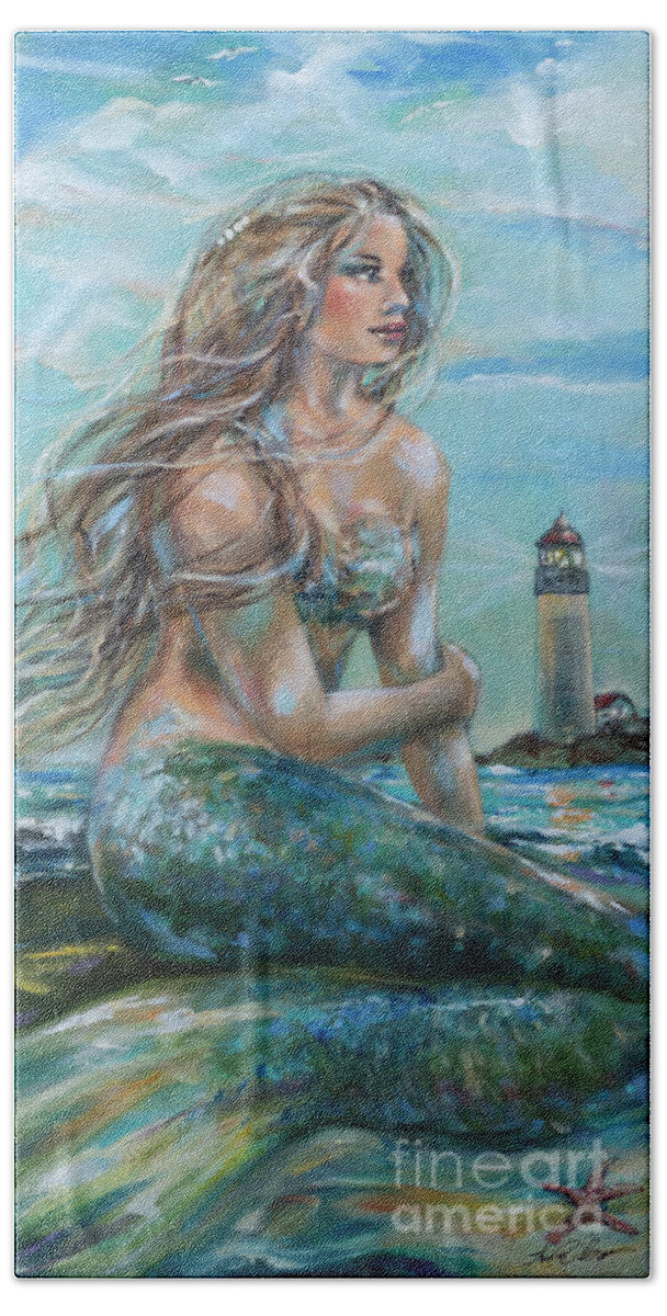 Mermaid Beach Towel featuring the painting Allexis by Linda Olsen