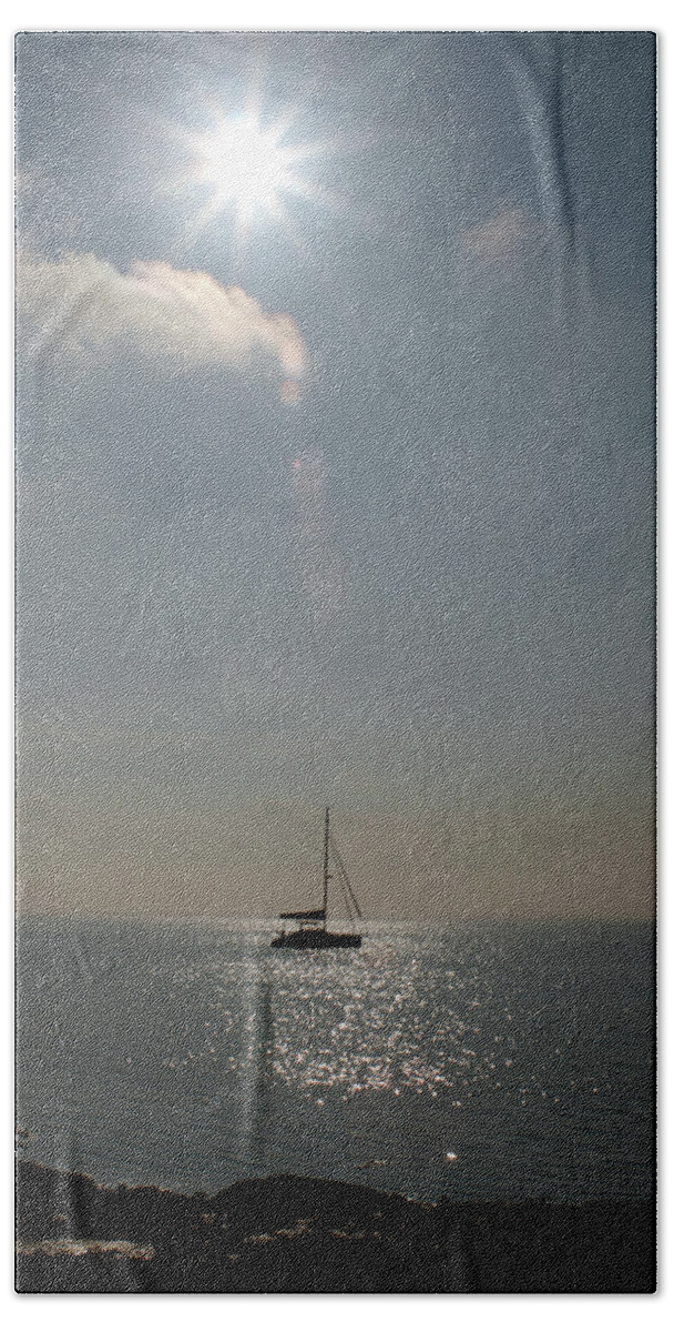 Narragansett Bay Beach Towel featuring the photograph Alone on the Bay by Jim Feldman