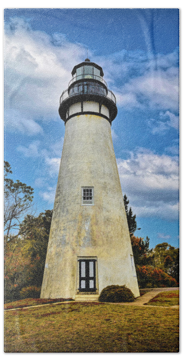 Clouds Beach Towel featuring the photograph Amelia Island Lighthouse in the Clouds in Autumn by Debra and Dave Vanderlaan