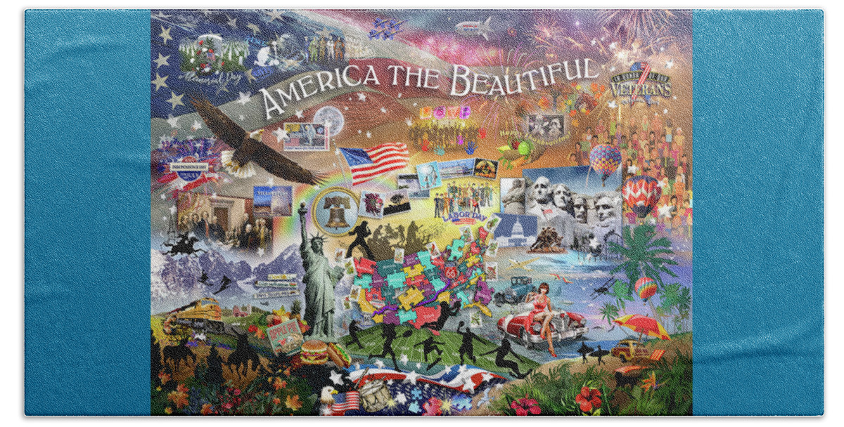 Freedom Beach Towel featuring the digital art America the Beautiful by Evie Cook