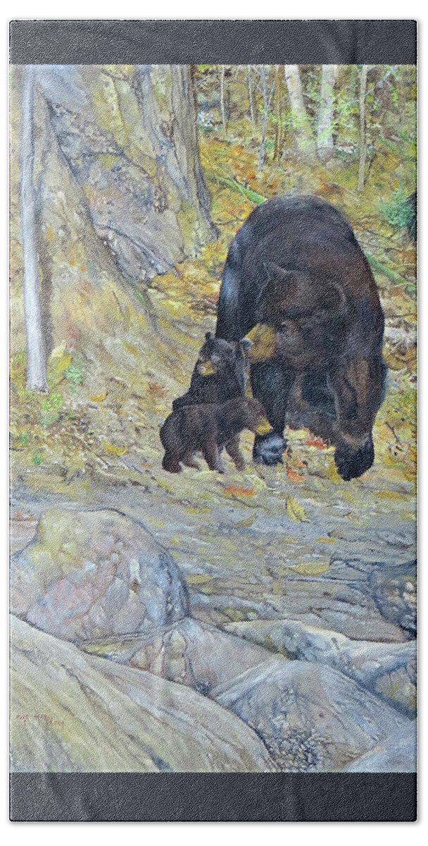 American Black Bear Beach Towel featuring the painting American Black Bear with Cubs by Barry Kent MacKay