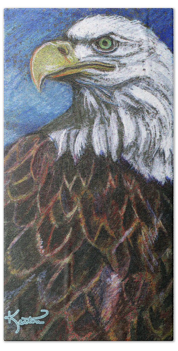 Eagle Beach Towel featuring the drawing American Bald Eagle by John Keaton