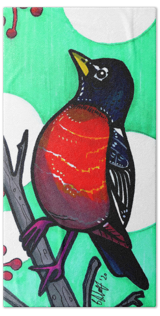 American Robin Beach Towel featuring the drawing American Robin by Creative Spirit