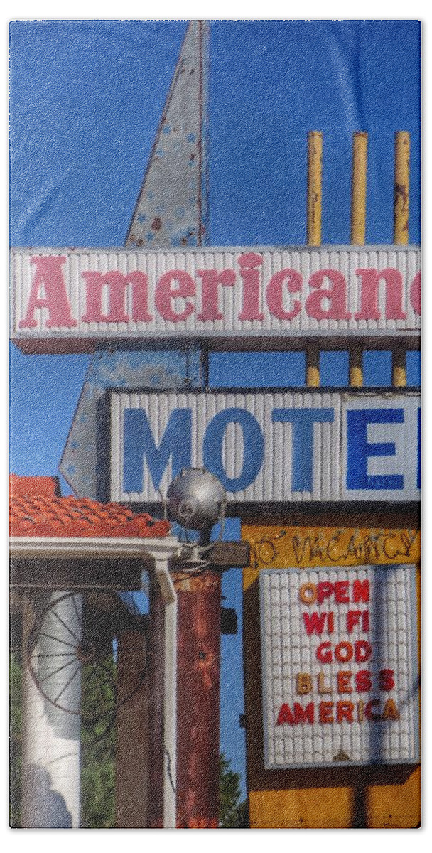 Vintage Sign Beach Towel featuring the photograph Americano Motel by Gia Marie Houck