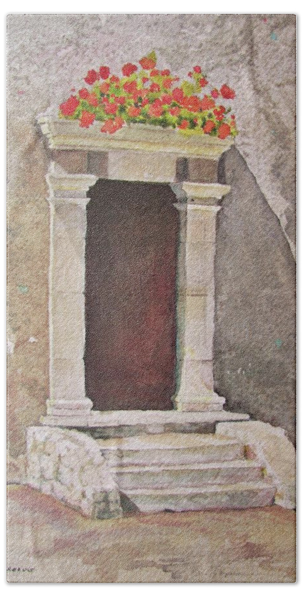 Antique Doorway Beach Towel featuring the painting Ancient Doorway by Mary Ellen Mueller Legault