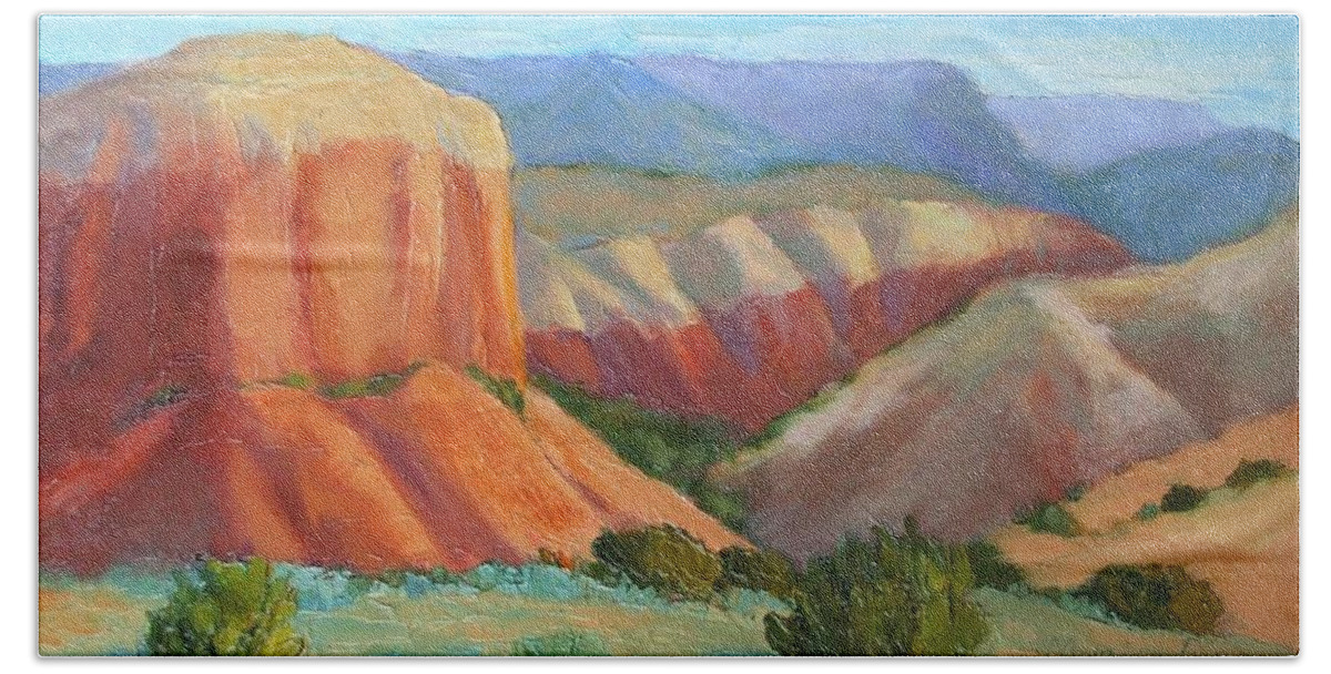Landscape Beach Towel featuring the painting Ancient Hills by Marian Berg