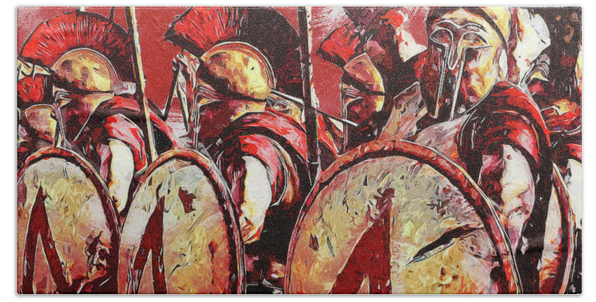 Spartan Beach Towel featuring the painting Ancient Warriors, Spartiates - 14 by AM FineArtPrints