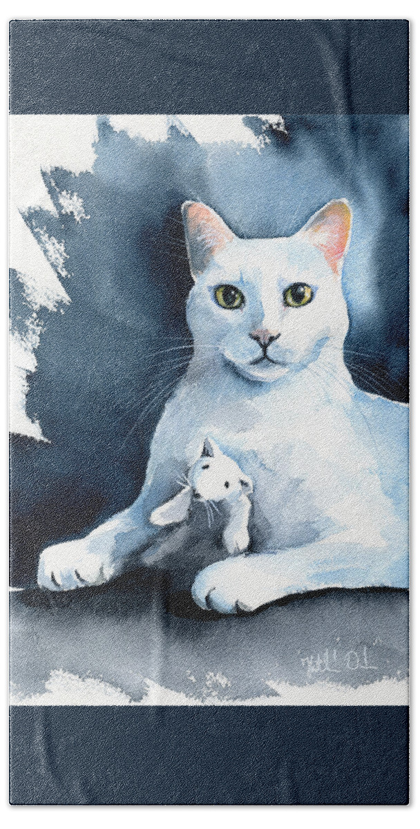 Andy Warhol Beach Towel featuring the painting Andy Warhol - White Cat Painting by Dora Hathazi Mendes