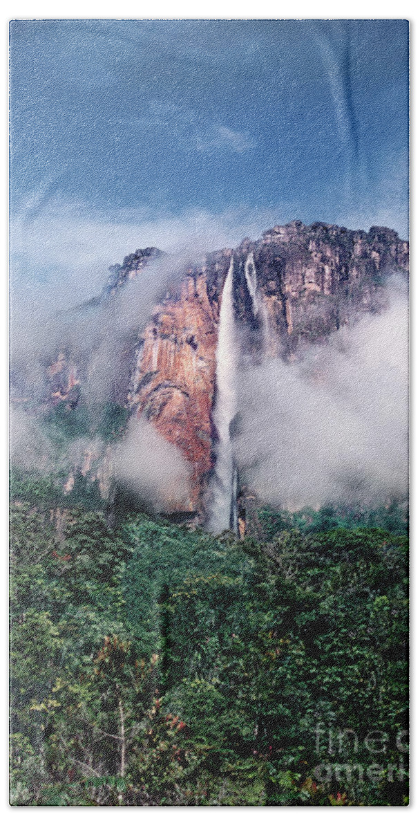 Dave Welling Beach Towel featuring the photograph Angel Falls In Mist Canaima National Park Venezuela by Dave Welling