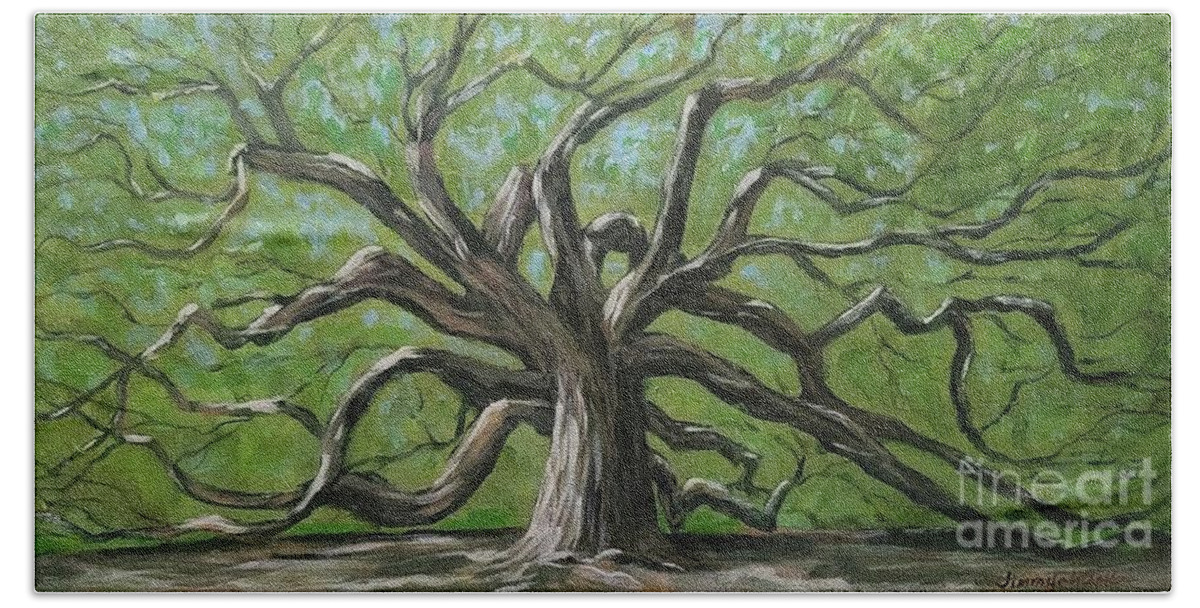 Trees Beach Towel featuring the painting Angel Oak by Jimmy Chuck Smith