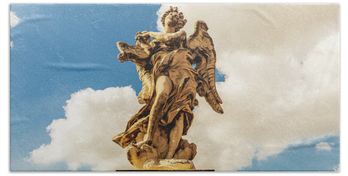 Ponte Sant'angelo Beach Towel featuring the photograph Angel with the Superscription by Fabiano Di Paolo
