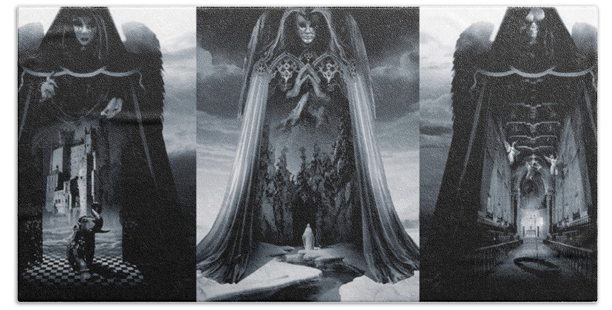  Fallen Angel Demon Religion Faith Skull Death Angels Deities Beach Towel featuring the digital art Angels of Infinity Light Mercy by George Grie