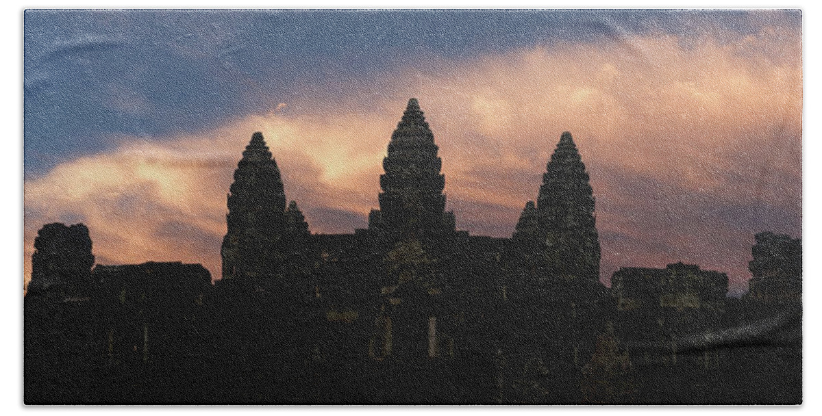 Panoramic Beach Towel featuring the photograph Angkor Wat temple at Sunset by Sonny Ryse