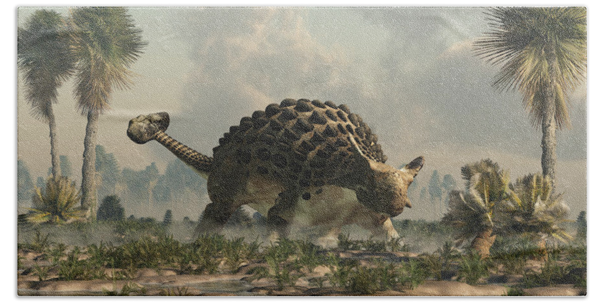 Ankylosaurus Beach Towel featuring the digital art Ankylosaurus in a Wetland by Daniel Eskridge