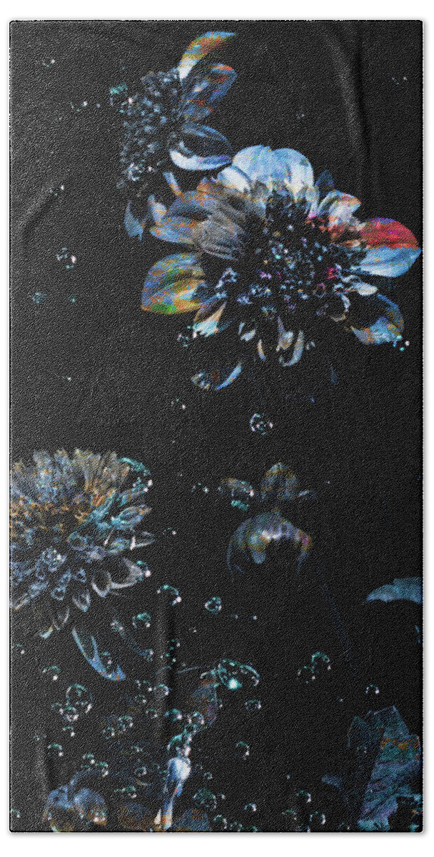 Dahlias; Garden; Modern Art; Contemporary Photography; Surrealism; Bubbles; Water; Playful; Blossoms; Petals; Garden Beach Towel featuring the photograph Another by Cynthia Dickinson