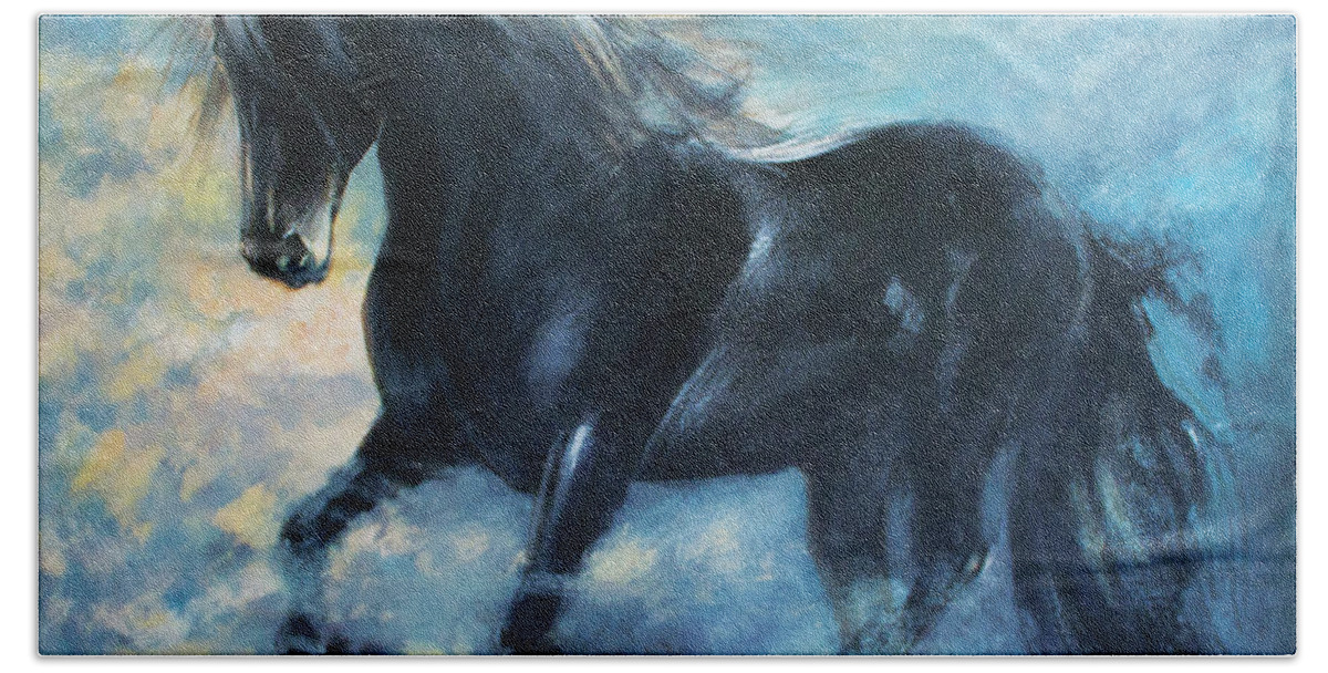 Horse Beach Sheet featuring the painting Another kind of flight by Vali Irina Ciobanu