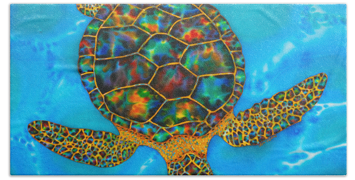 Sea Turtle Beach Towel featuring the painting Anse cochon Sea Turtle by Daniel Jean-Baptiste