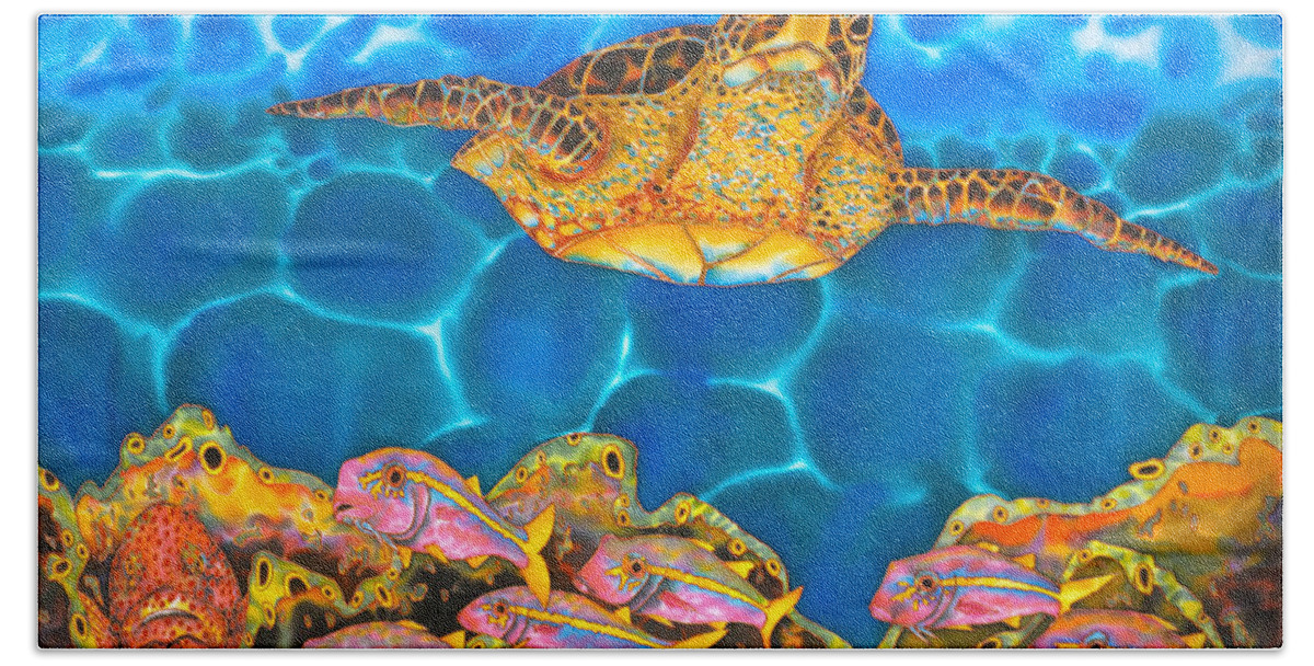  Beach Towel featuring the painting Anse De La Riviere Doree Sea Turtle by Daniel Jean-Baptiste