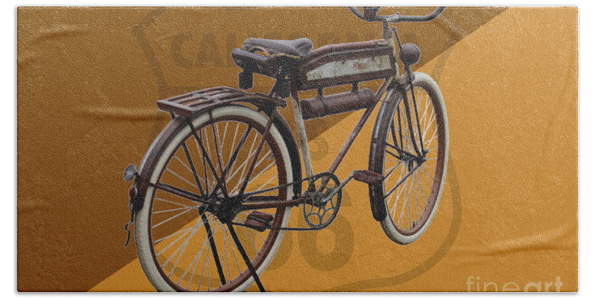 Antique Bike Beach Towel featuring the photograph Antique Bike on Route 66 by Colleen Cornelius