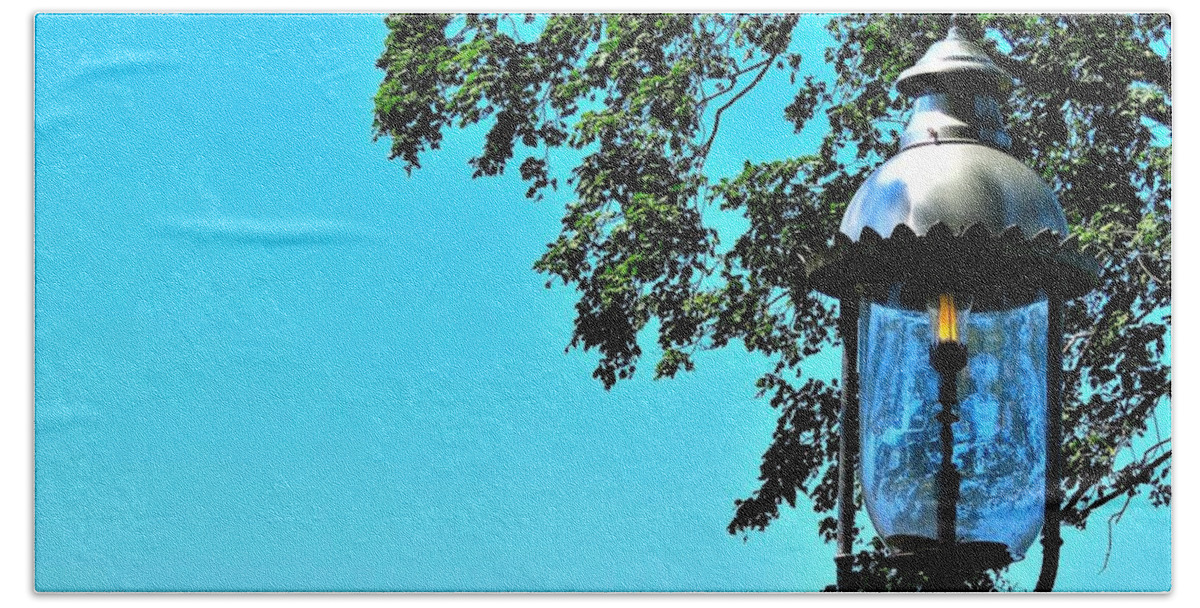 Lampost Beach Towel featuring the photograph Antique Gas Lampost on a Summer Day by Linda Stern