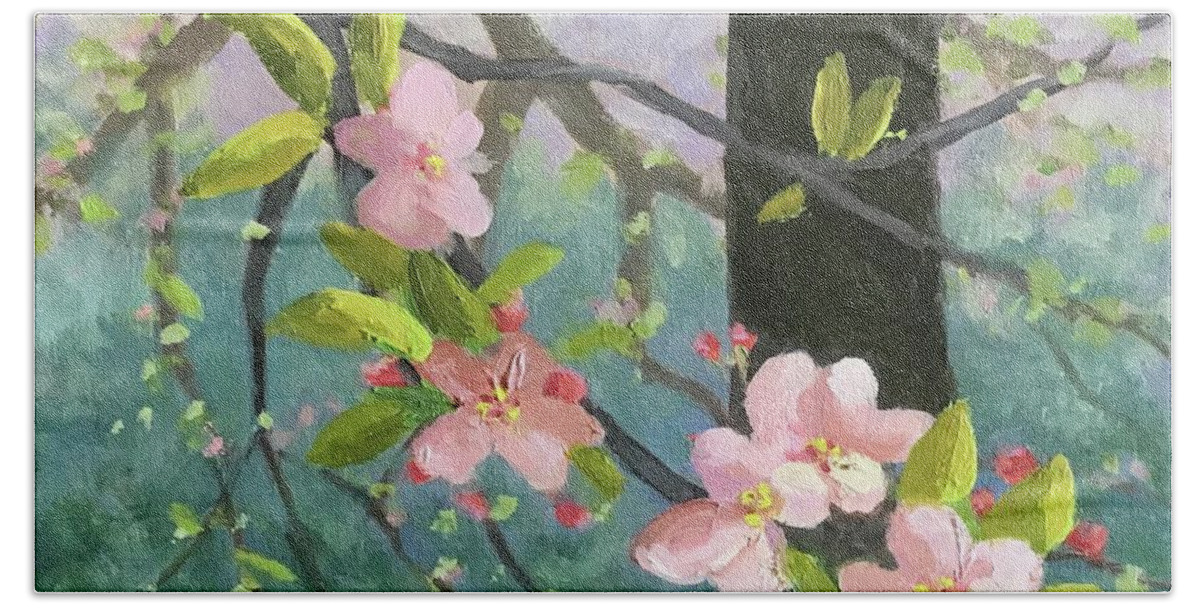 Apple Blossoms Beach Towel featuring the painting Apple Blossoms by Anne Marie Brown