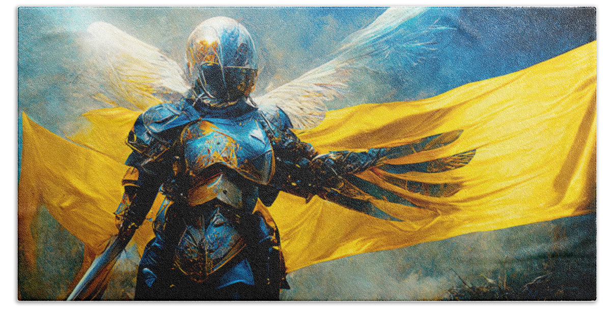 Angel Of Peace Beach Towel featuring the painting Archangel of Victory by Vart