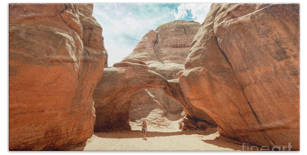 Arches National Park Beach Towel featuring the photograph Arches National Park in Moab Utah by David Oppenheimer