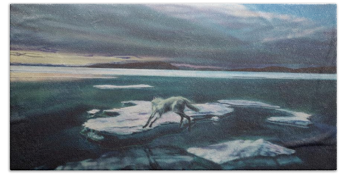 Realism Beach Towel featuring the painting Arctic Wolf by Sean Connolly