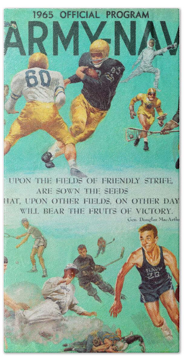Army Navy 1965 Beach Towel featuring the mixed media Army Navy Game 1965 by Row One Brand