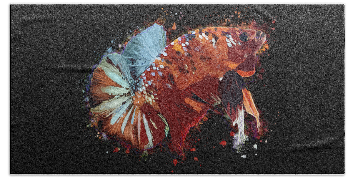 Artistic Beach Towel featuring the digital art Artistic Brown Multicolor Betta Fish by Sambel Pedes