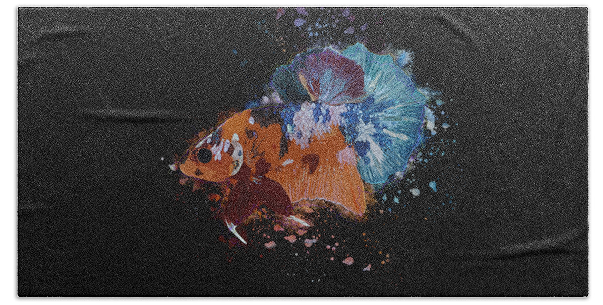 Artistic Beach Towel featuring the digital art Artistic Orange Multicolor Betta Fish by Sambel Pedes