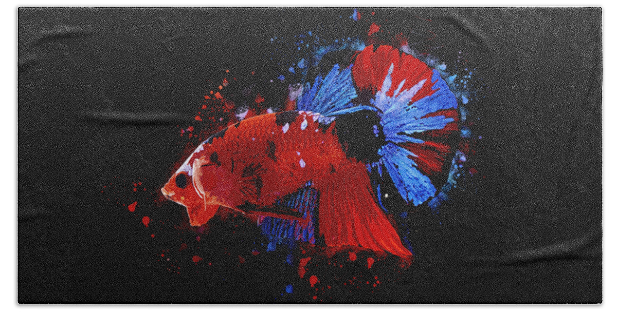 Artistic Beach Towel featuring the digital art Artistic Red Koi Betta Fish by Sambel Pedes