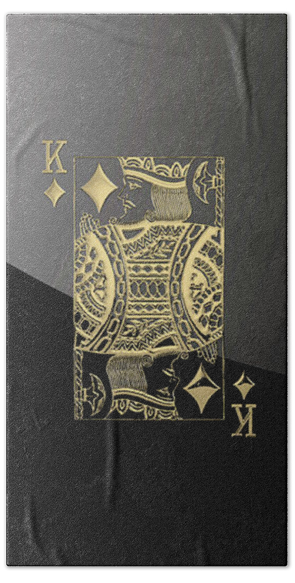 'gamble' Collection By Serge Averbukh Beach Towel featuring the digital art King of Diamonds in Gold on Black by Serge Averbukh