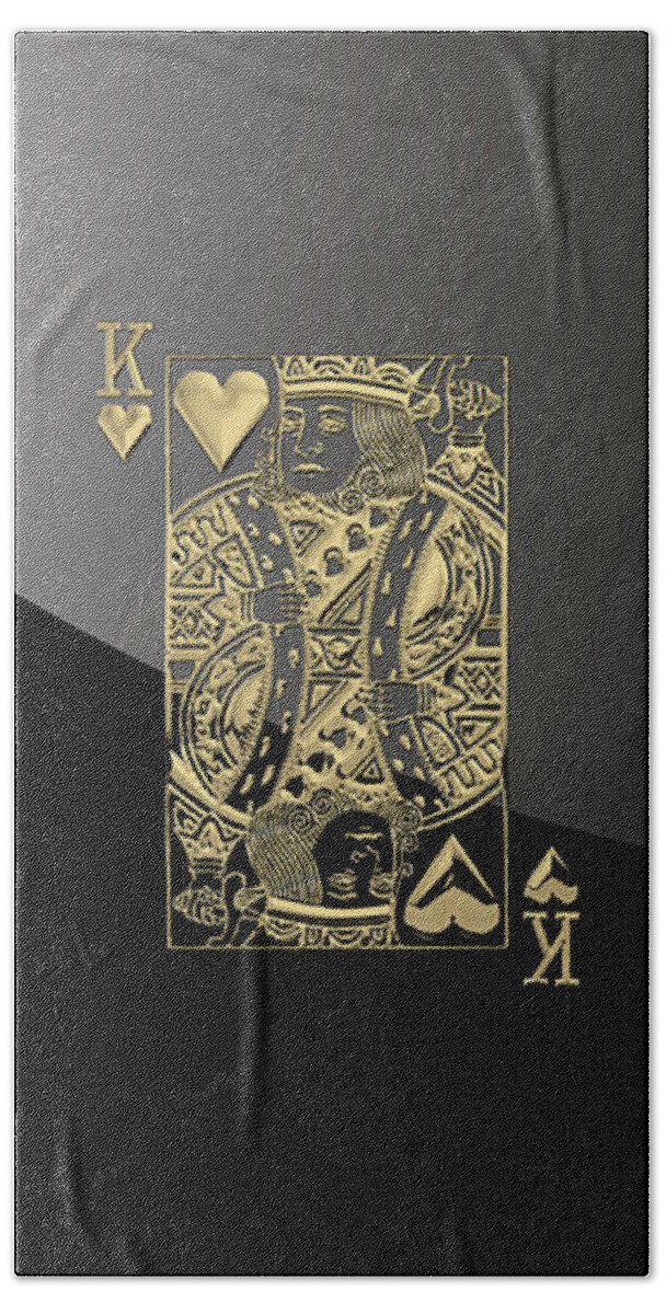 'gamble' Collection By Serge Averbukh Beach Towel featuring the digital art King of Hearts in Gold on Black by Serge Averbukh