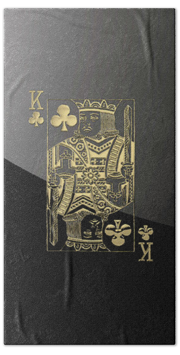 'gamble' Collection By Serge Averbukh Beach Towel featuring the digital art King of Clubs in Gold on Black  by Serge Averbukh