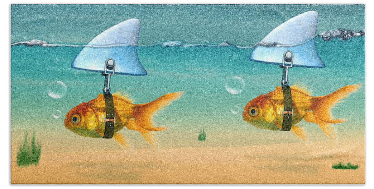 Gold Fish Beach Towel featuring the digital art Gold Fish by Mark Ashkenazi