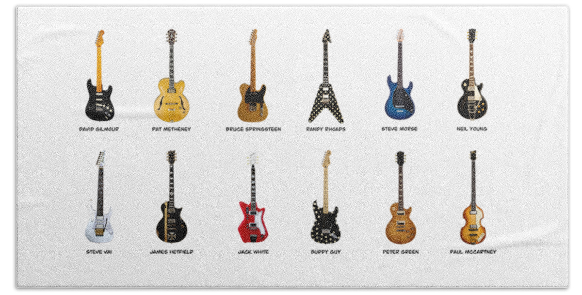 Fender Stratocaster Beach Towel featuring the photograph Guitar Icons No2 by Mark Rogan