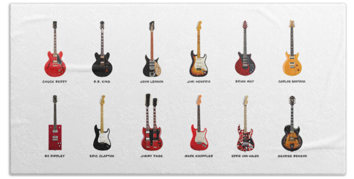 Fender Stratocaster Beach Towel featuring the photograph Guitar Icons No1 by Mark Rogan