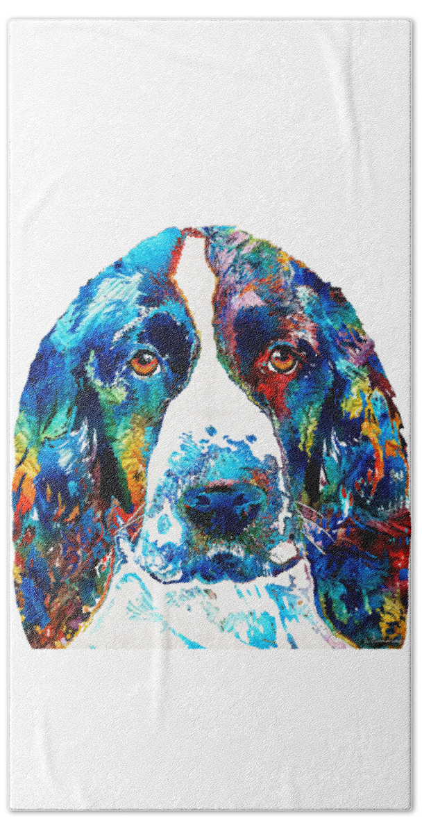 Dog Beach Towel featuring the painting Colorful English Springer Spaniel Dog by Sharon Cummings by Sharon Cummings
