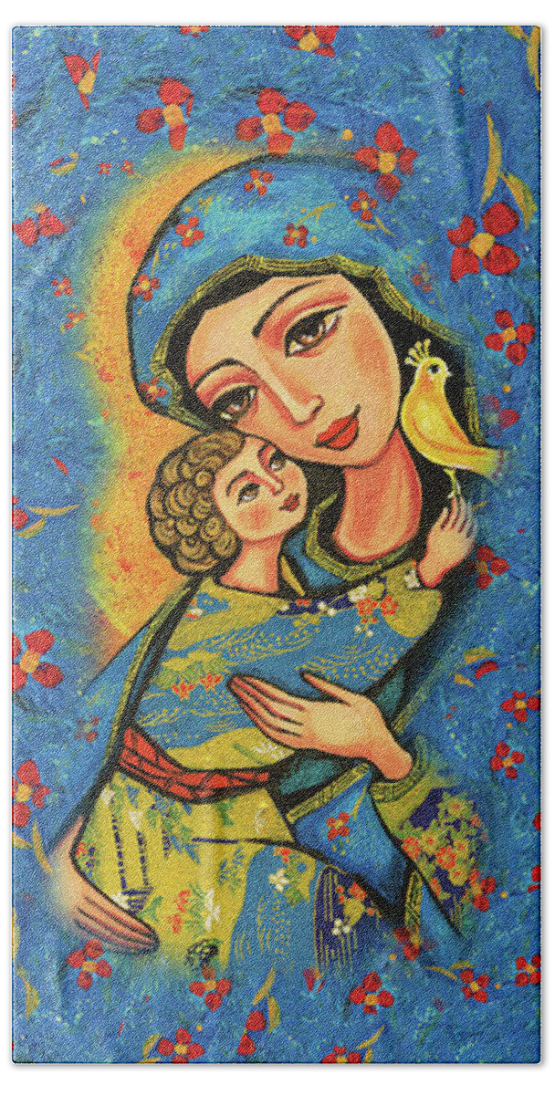 Mother And Child Beach Towel featuring the painting Mother Temple by Eva Campbell