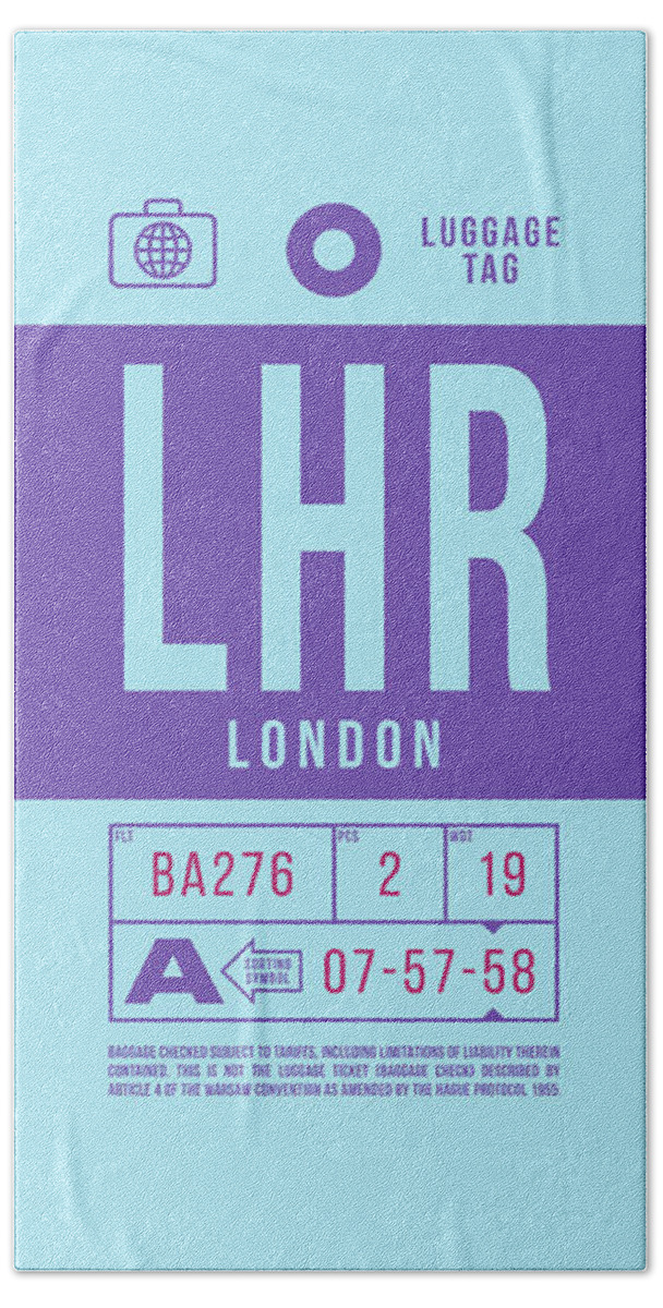Airline Beach Towel featuring the digital art Luggage Tag B - LHR London England UK by Organic Synthesis