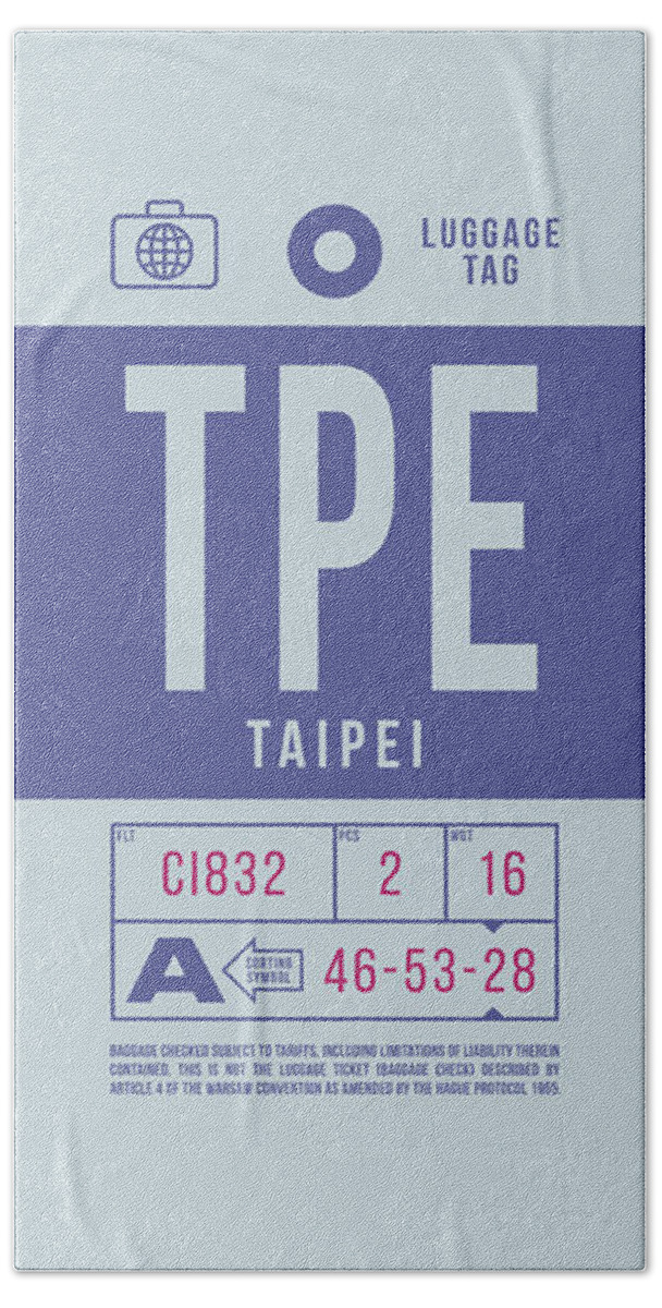 Airline Beach Towel featuring the digital art Luggage Tag B - TPE Taipei Taiwan by Organic Synthesis